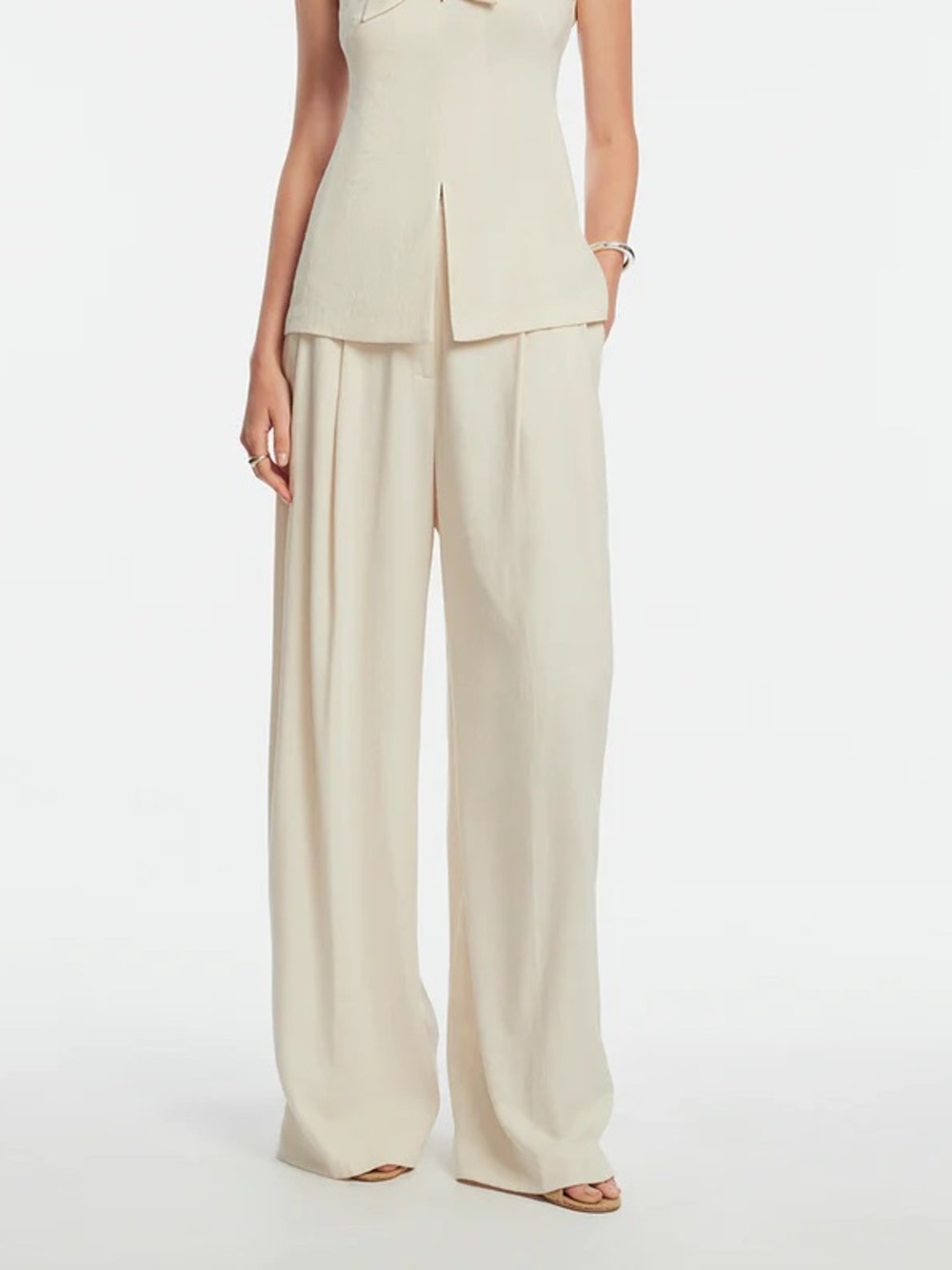 Lela Rose Cream Wide-Leg Pants Set
